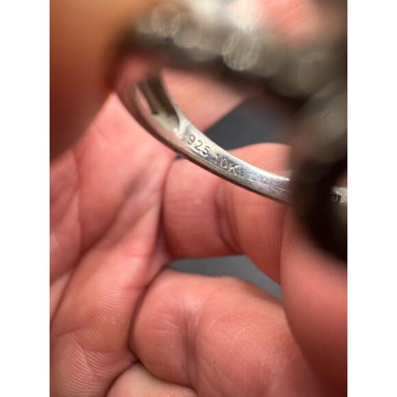 PJ Sterling Silver 925 10K Gold Accent Diamonds Double Open Heart Ring Sz 6.5 - Picture 11 of 13